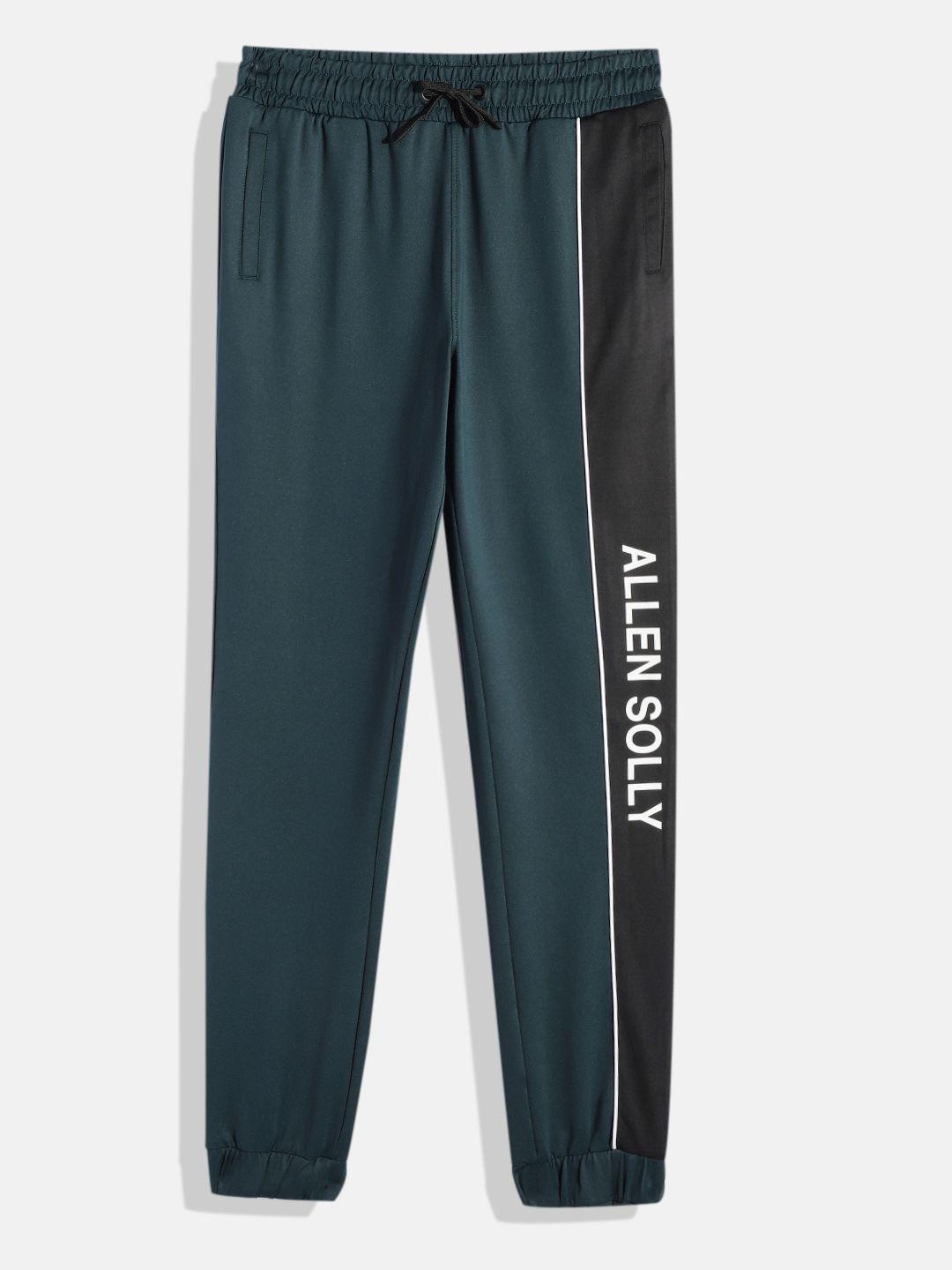 allen solly junior boys solid mid-rise sports joggers with side taping & brand logo print