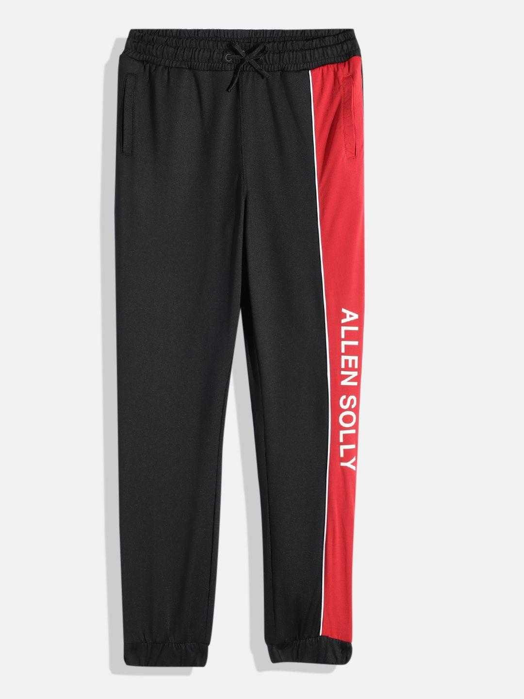 allen solly junior boys solid mid-rise sports joggers with side taping & brand logo print