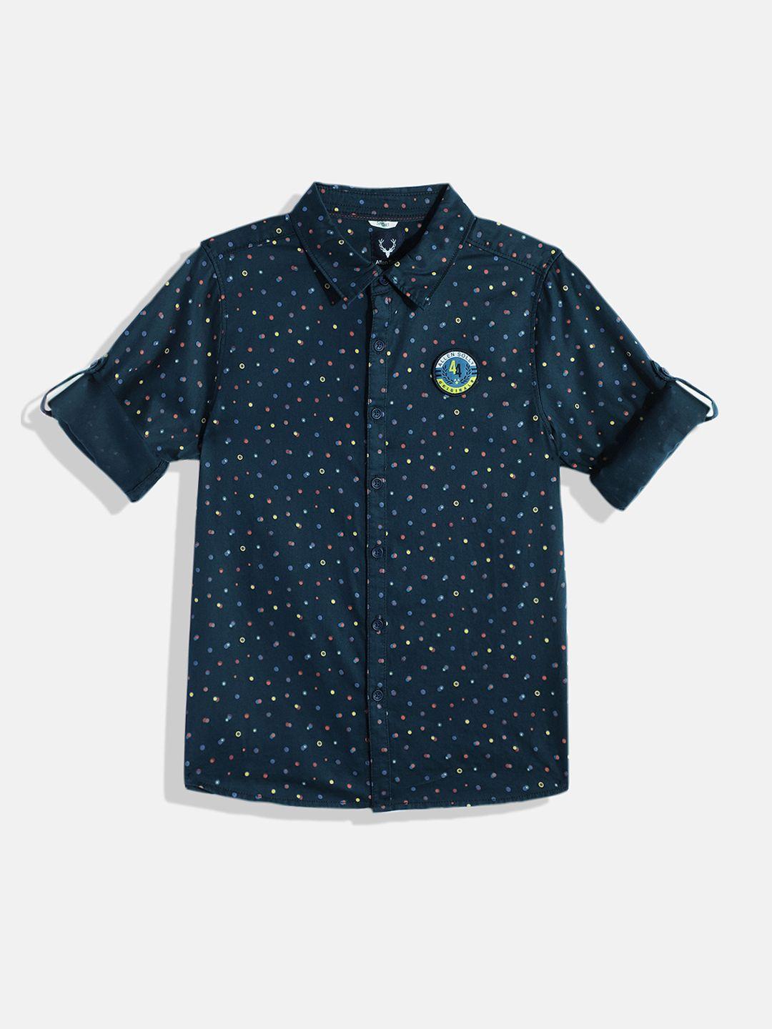 allen solly junior boys sport regular fit polka dot opaque printed pure cotton shirt