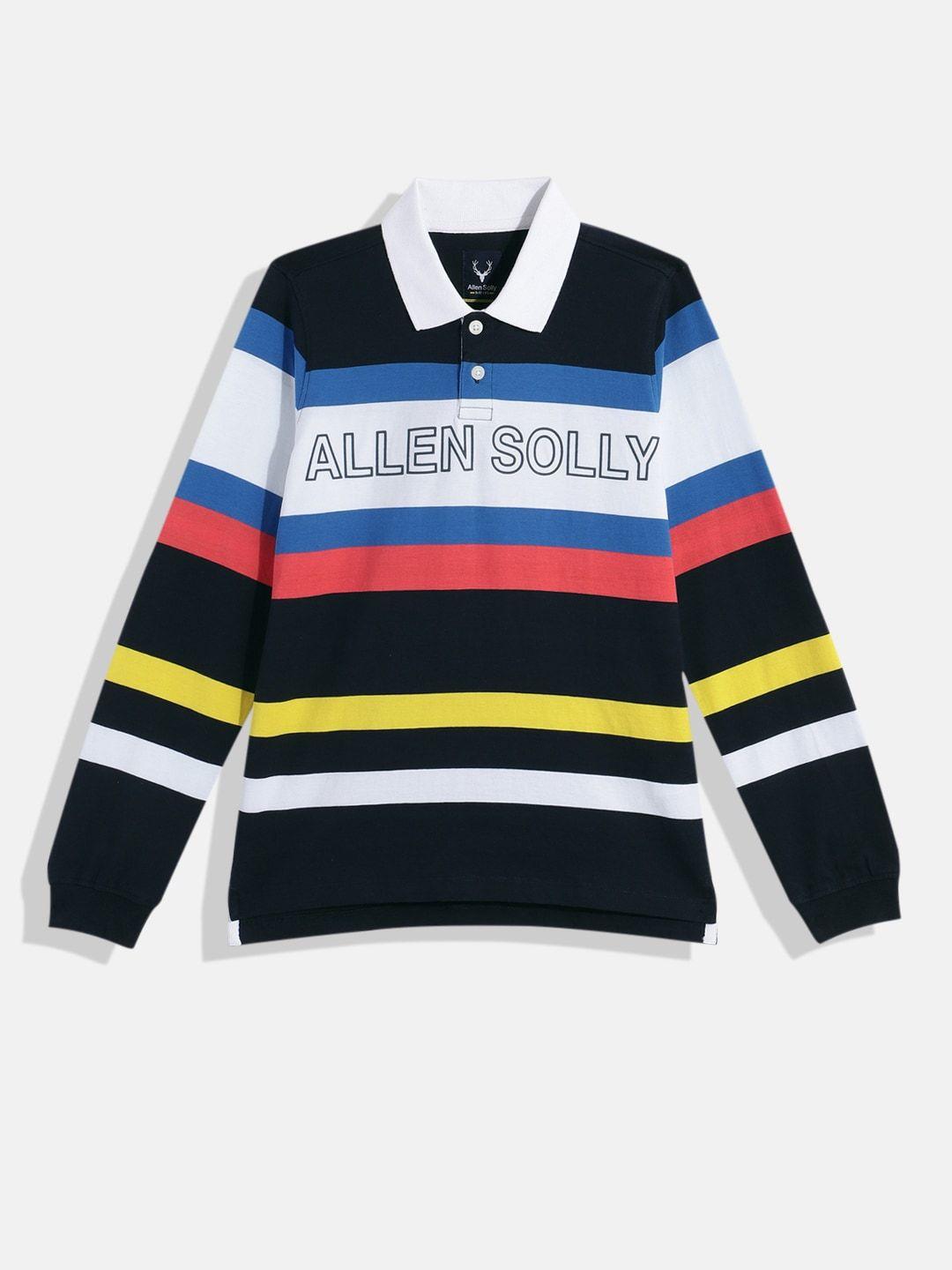 allen solly junior boys striped polo collar pure cotton t-shirt
