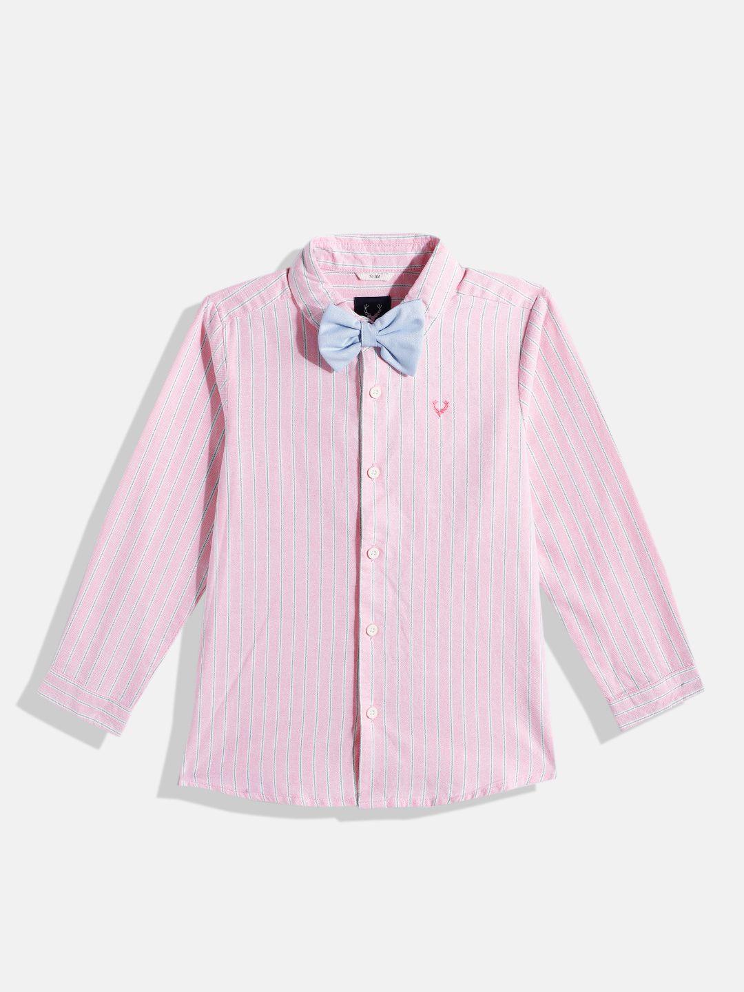allen solly junior boys striped pure cotton casual shirt with bow tie