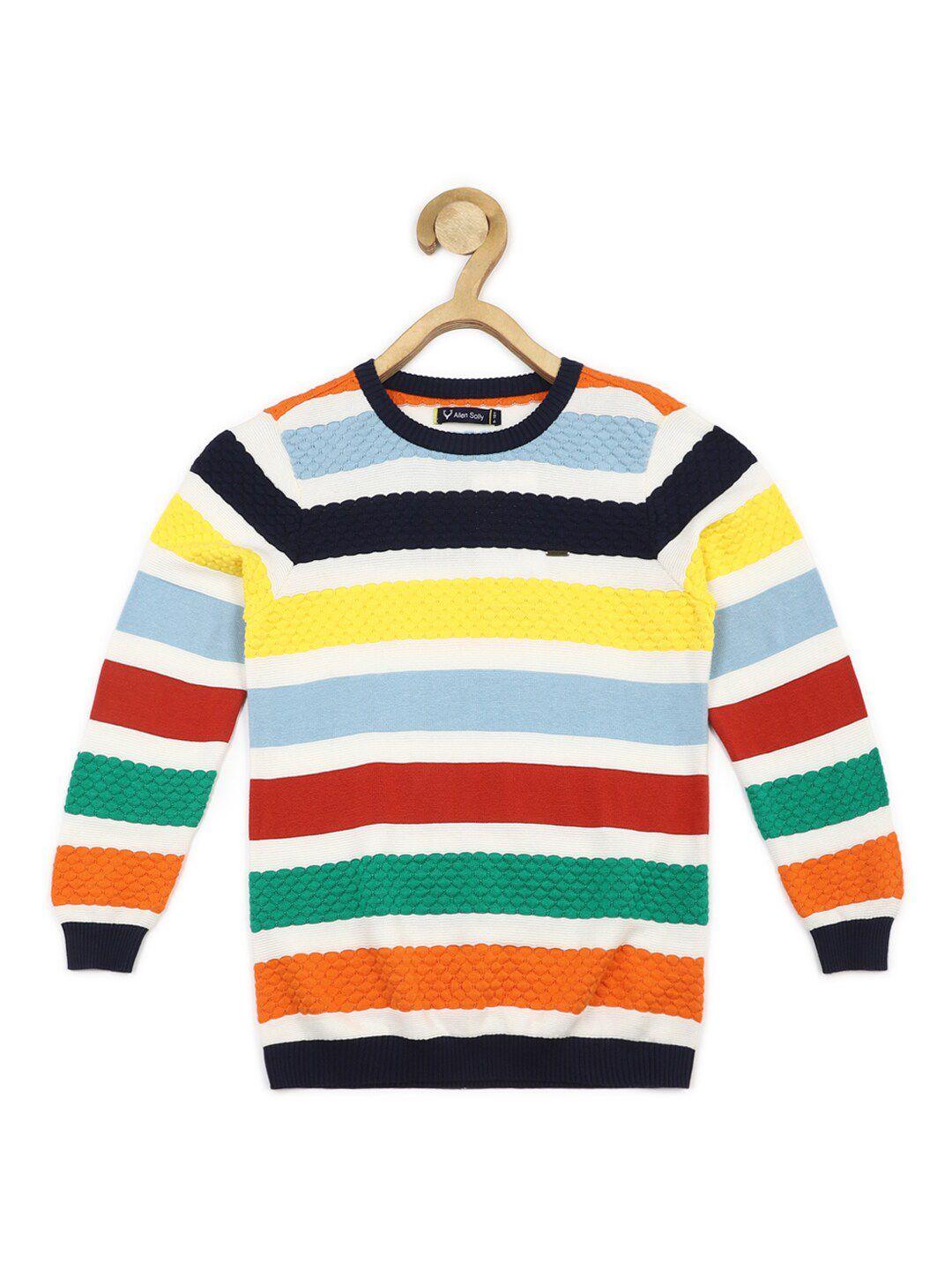 allen solly junior boys striped round neck long sleeves cotton pullover sweaters