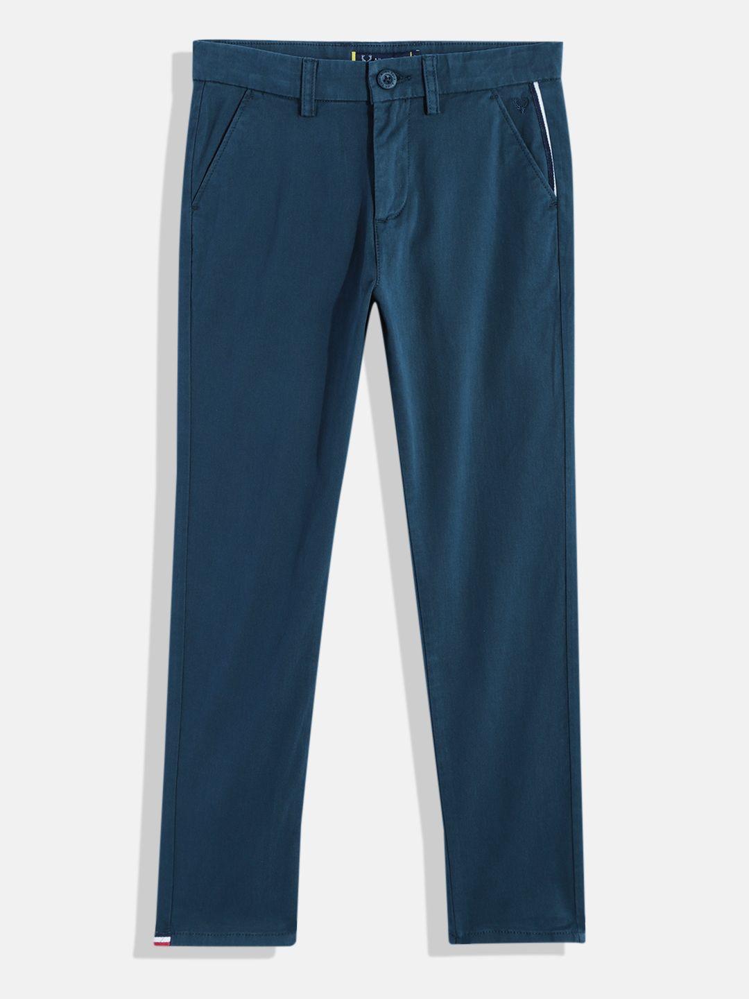 allen solly junior boys teal blue solid classic slim fit trousers