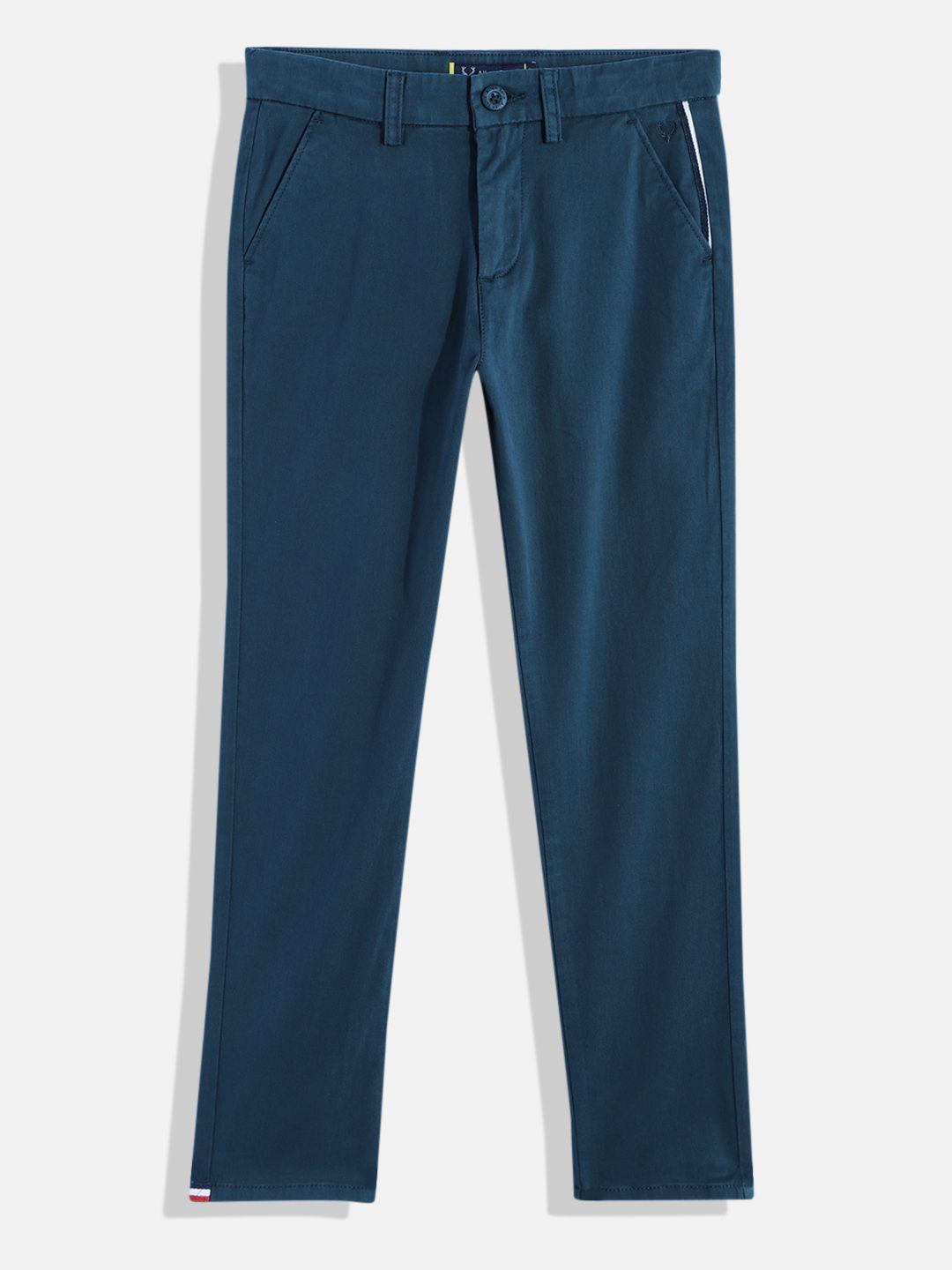 allen solly junior boys teal blue solid classic slim fit trousers