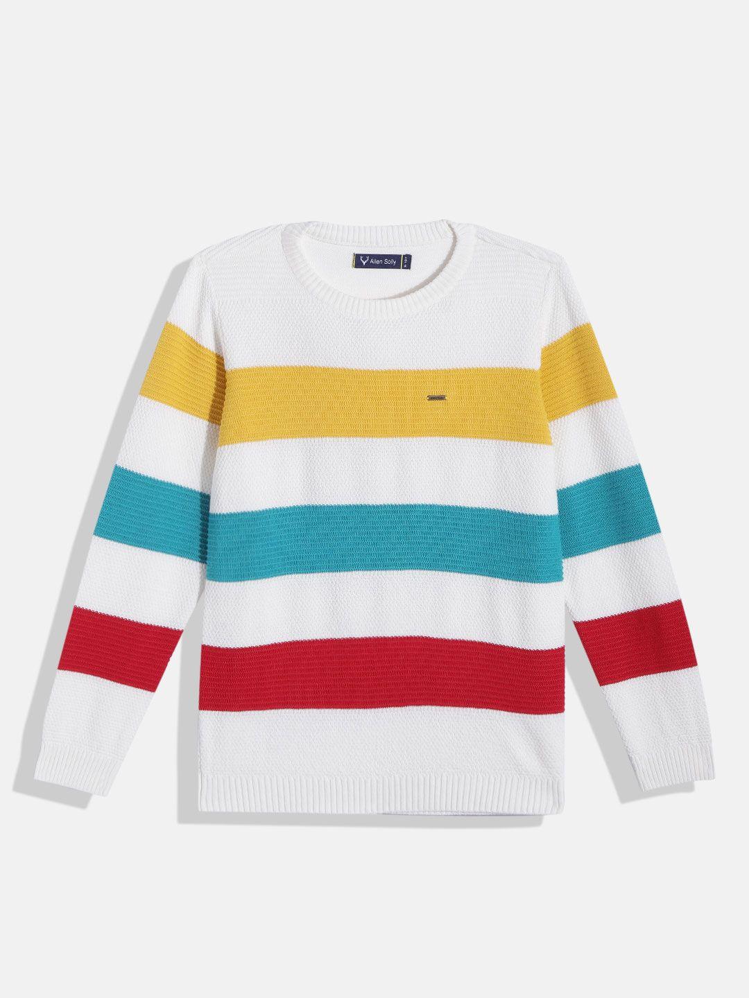 allen solly junior boys white & yellow striped pullover