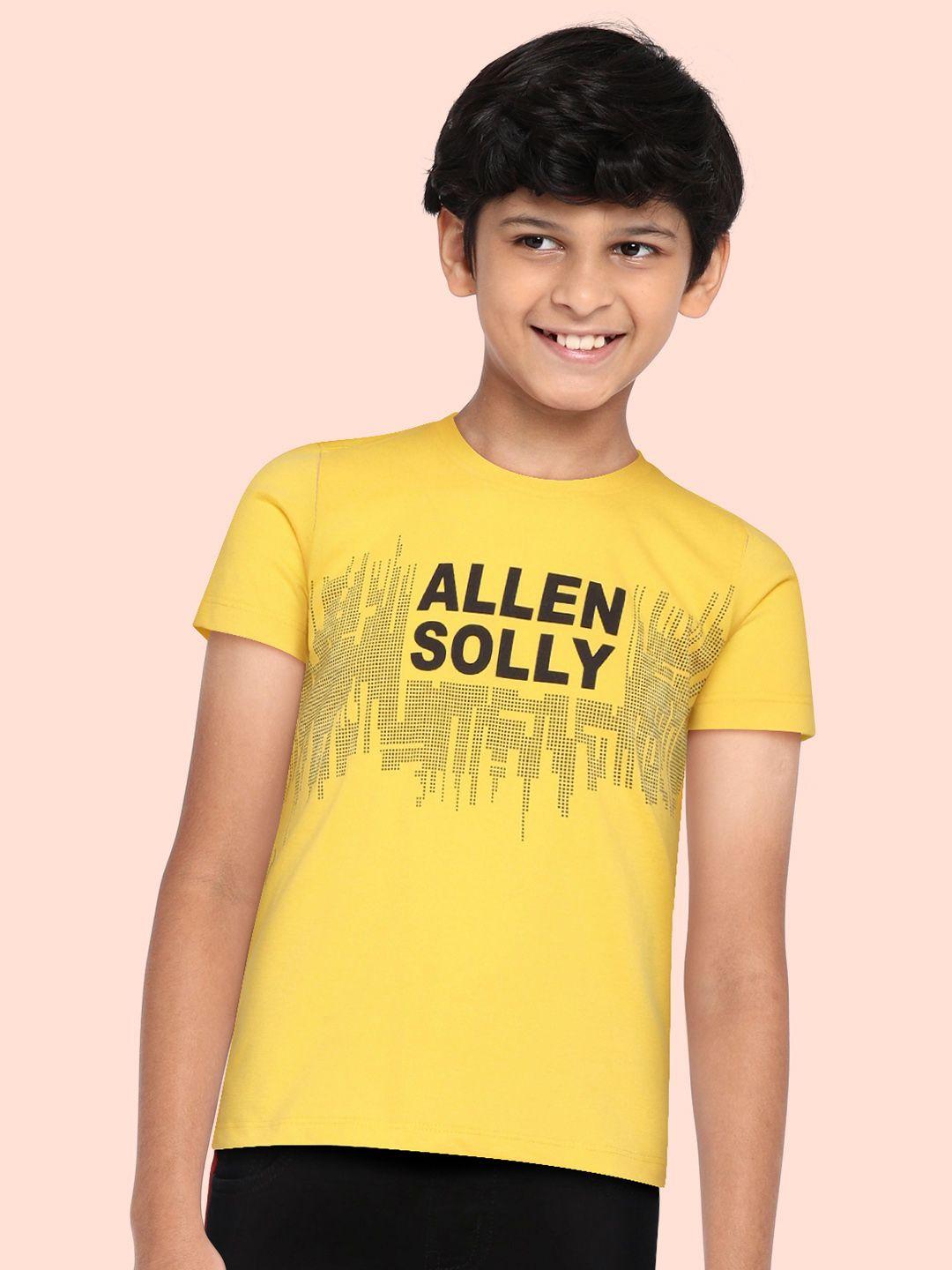 allen solly junior boys yellow & black brand logo printed t-shirt