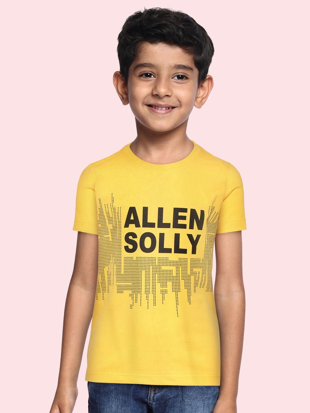 allen solly junior boys yellow & black brand logo printed t-shirt