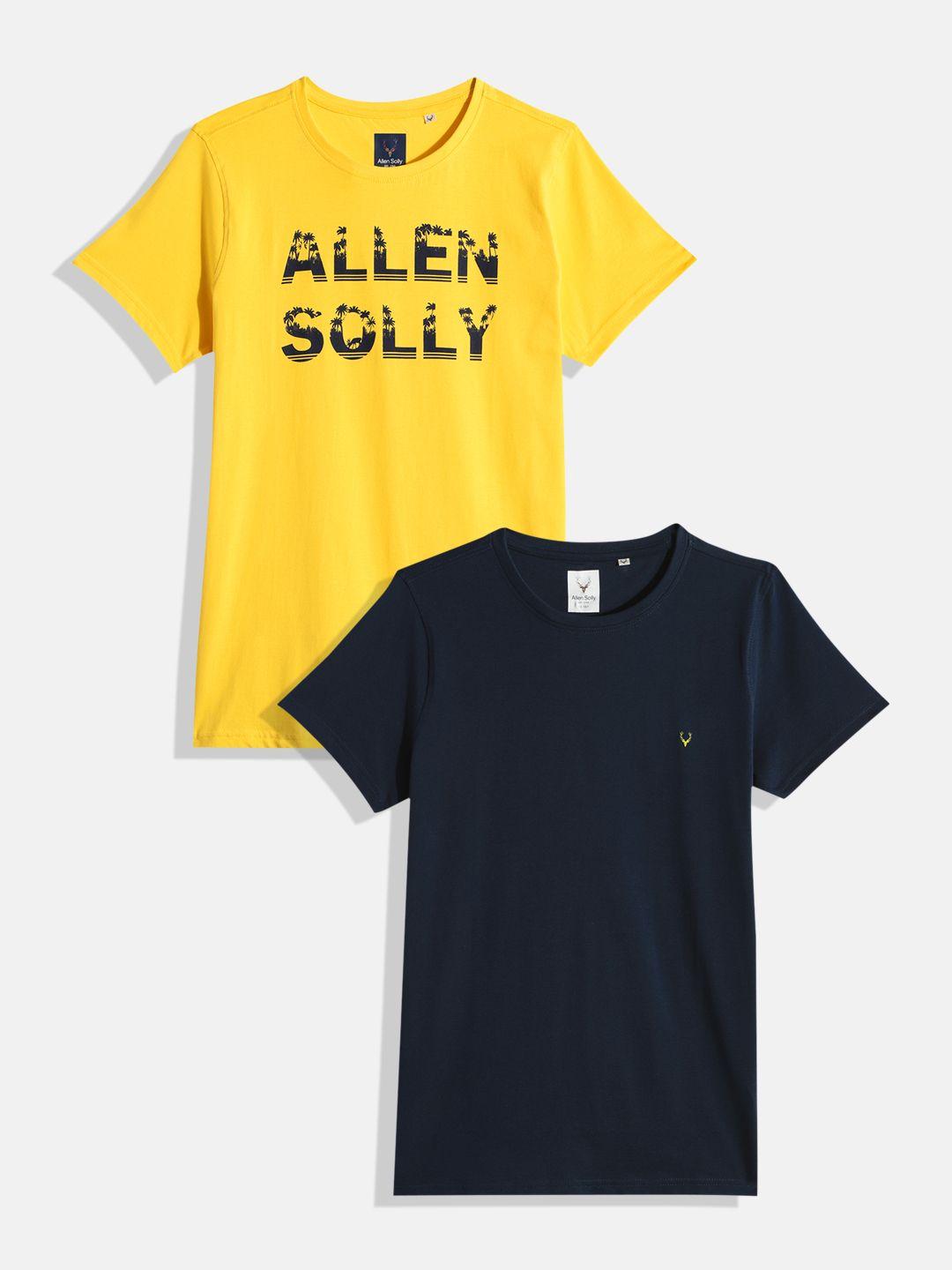 allen solly junior boys yellow & navy blue pack of 2 pure cotton t-shirt