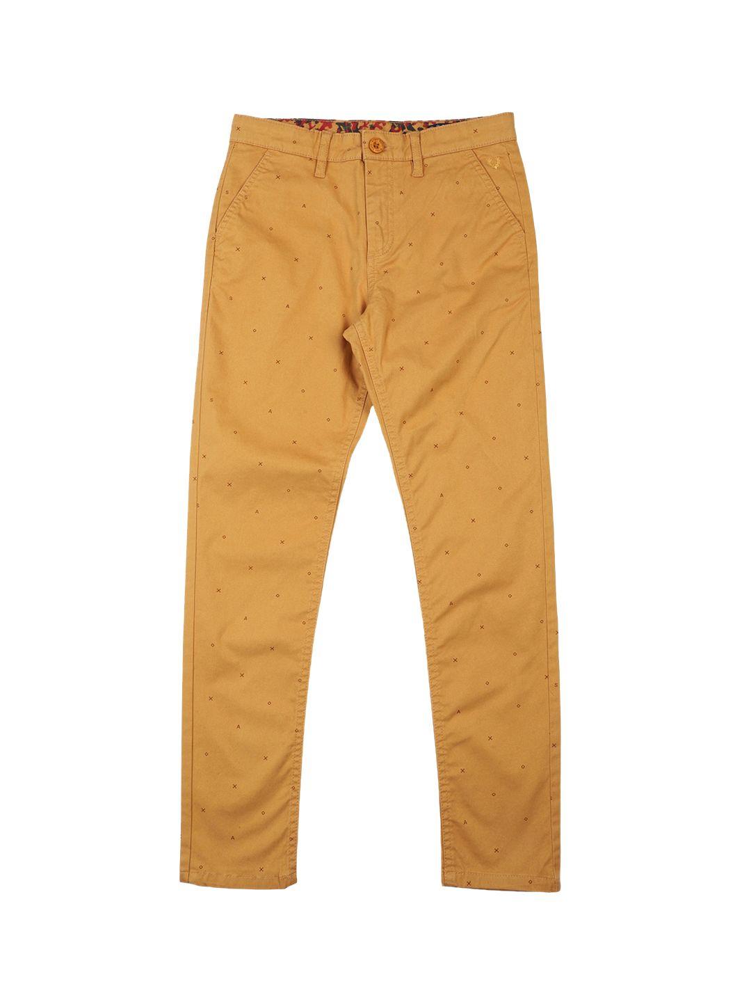 allen solly junior boys yellow printed slim fit trousers
