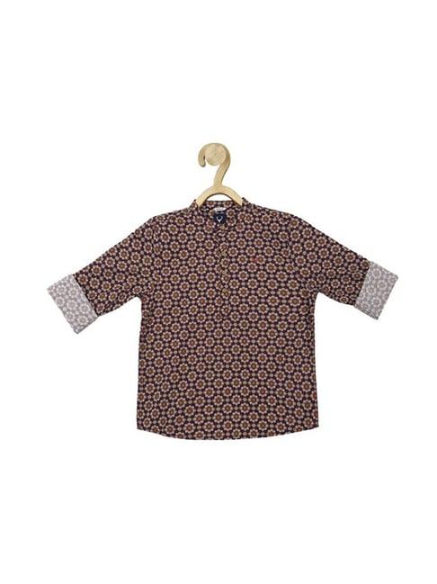 allen solly junior brown printed full sleeves kurta shirt