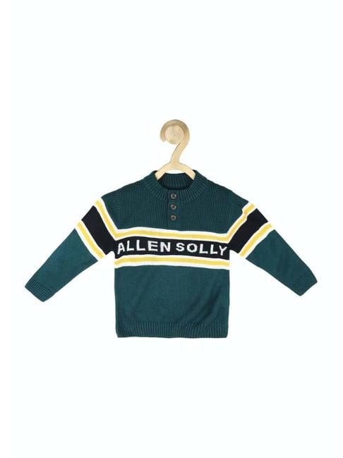 allen solly junior green & yellow printed full sleeves sweater