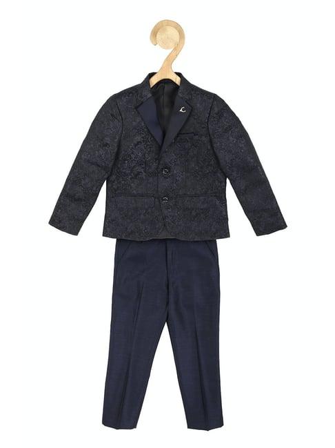 allen solly junior grey & navy printed blazer with pants
