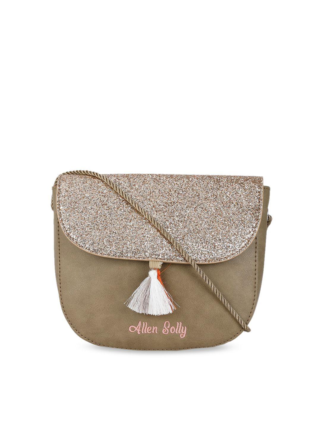 allen solly junior khaki embellished pu structured sling bag with tasselled