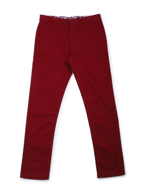 allen solly junior maroon cotton printed trousers