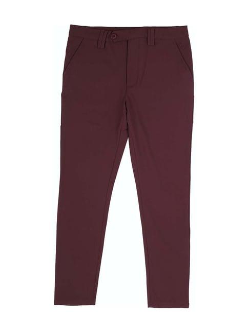 allen solly junior maroon mid rise trousers