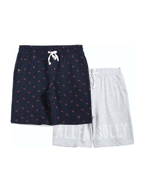 allen solly junior navy cotton logo print shorts - pack of 2