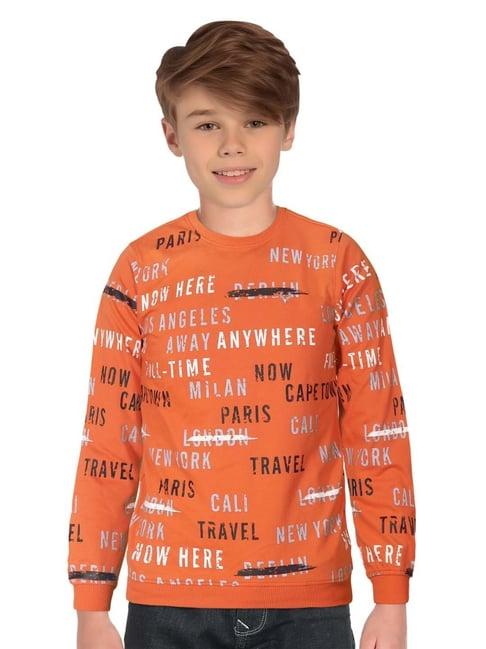 allen solly junior orange printed full sleeves sweatshirt