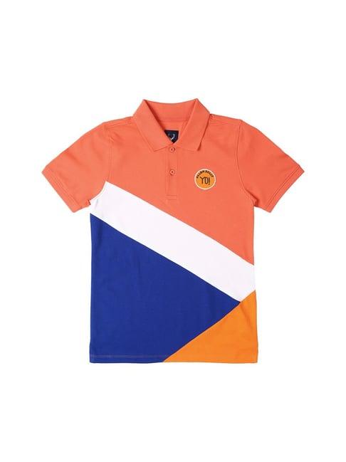 allen solly junior peach & navy color block polo t-shirt