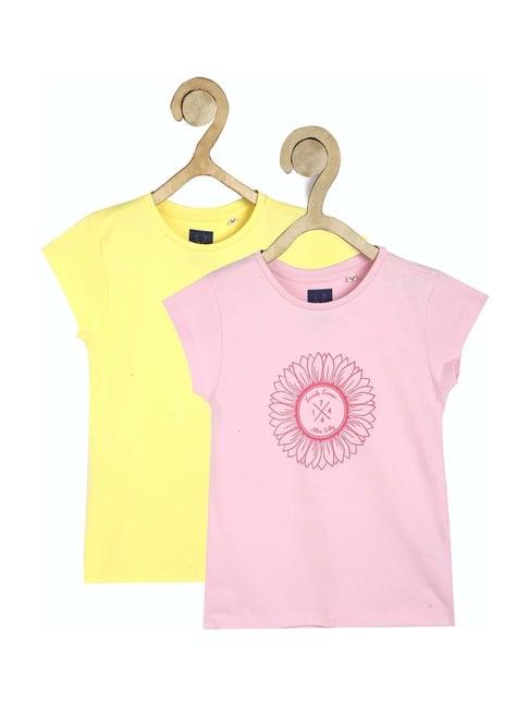 allen solly junior pink & yellow cotton printed top