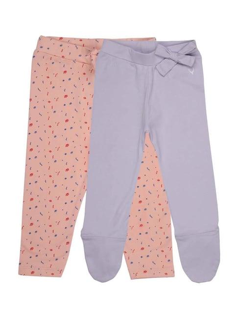 allen solly junior purple & peach cotton printed leggings - pack of 2