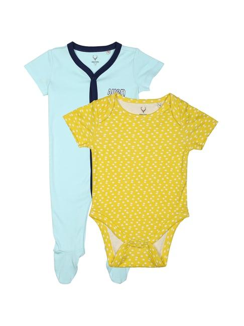 allen solly junior sky blue & yellow printed bodysuit with romper