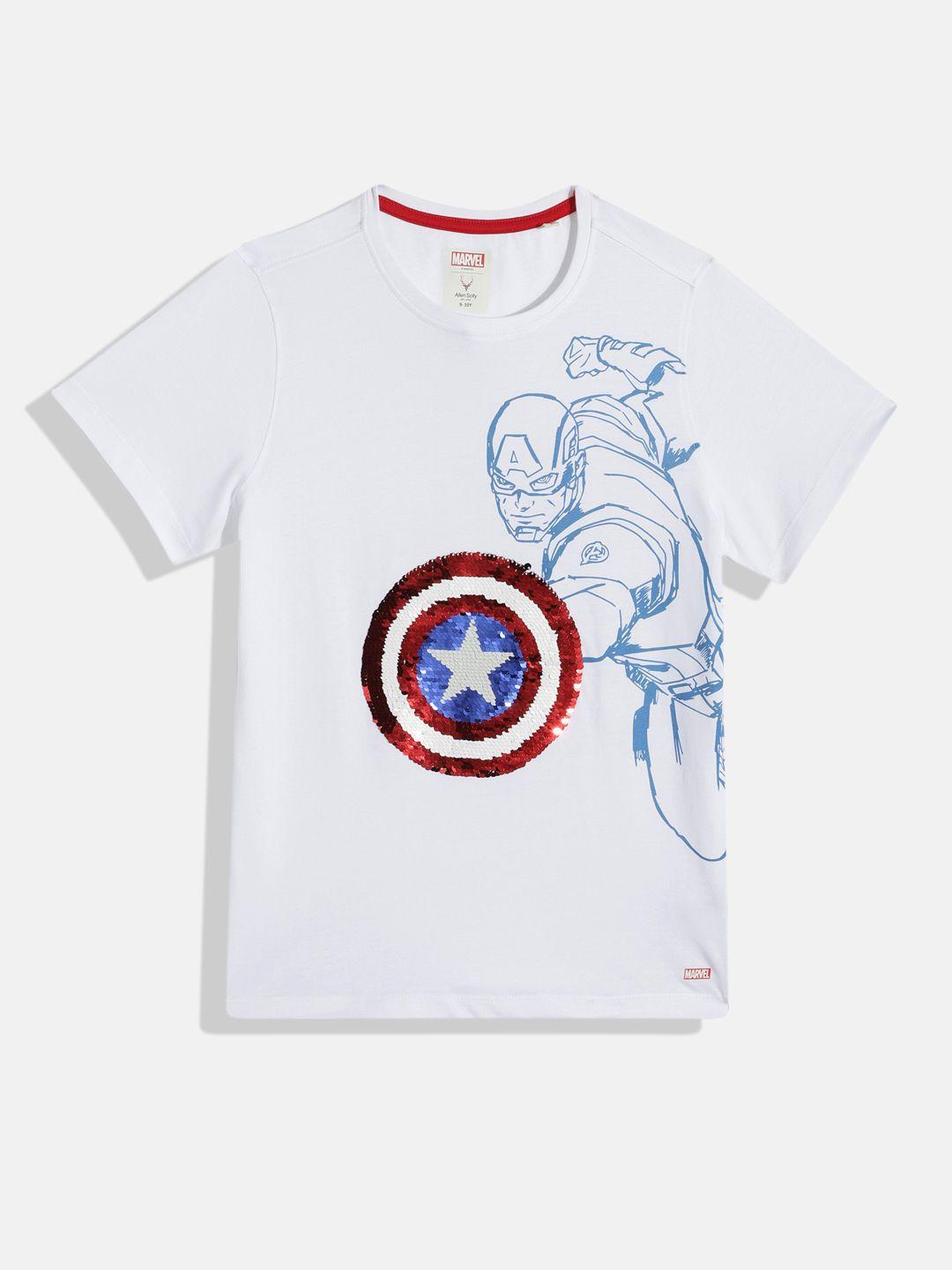 allen solly junior x marvel boys captain america printed sequinned pure cotton t-shirt