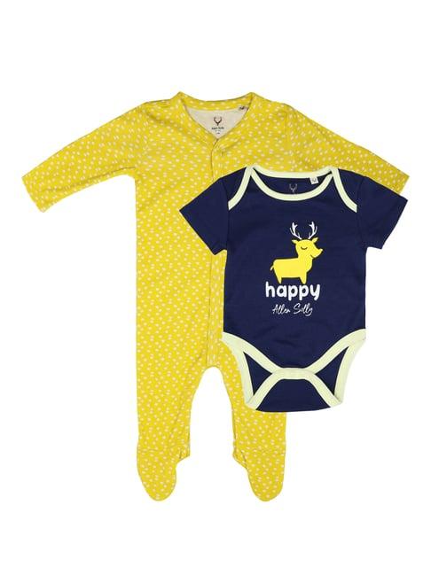 allen solly junior yellow & navy graphic print full sleeves playsuit with romper