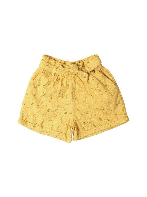 allen solly junior yellow embroidered shorts