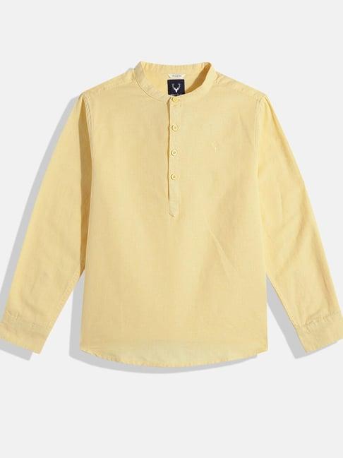 allen solly junior yellow solid full sleeves kurta shirt