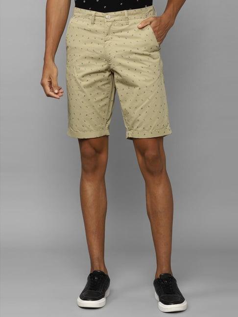 allen solly khaki cotton slim fit printed shorts