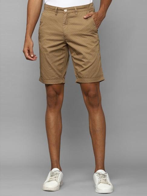 allen solly khaki cotton slim fit printed shorts