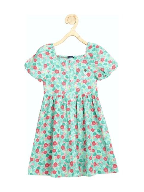 allen solly kids green & pink cotton floral print frock