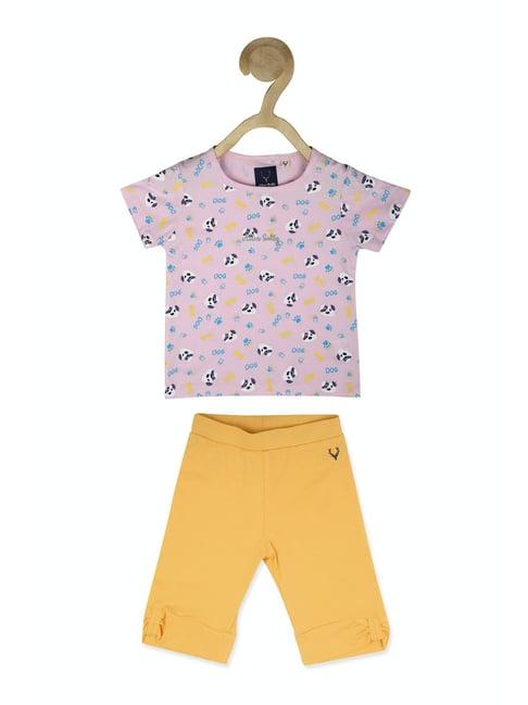 allen solly kids pink & yellow printed t-shirt with capris