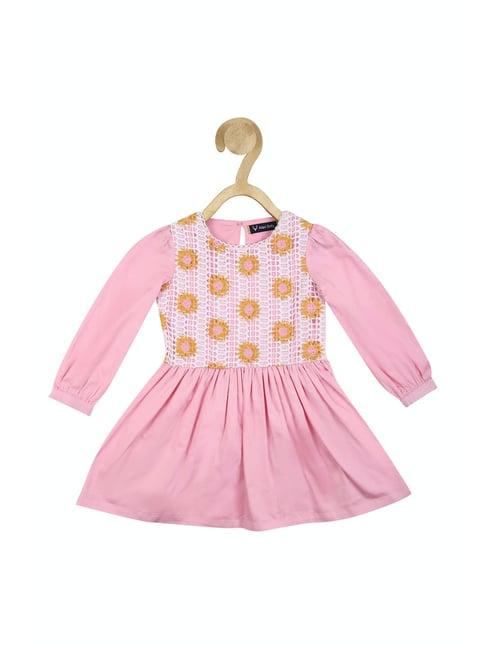 allen solly kids pink embroidered full sleeves frock