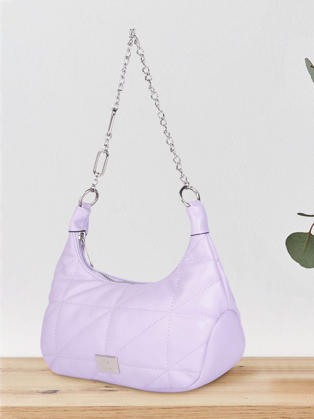 allen solly lavender self-design baguette mini hobo bag