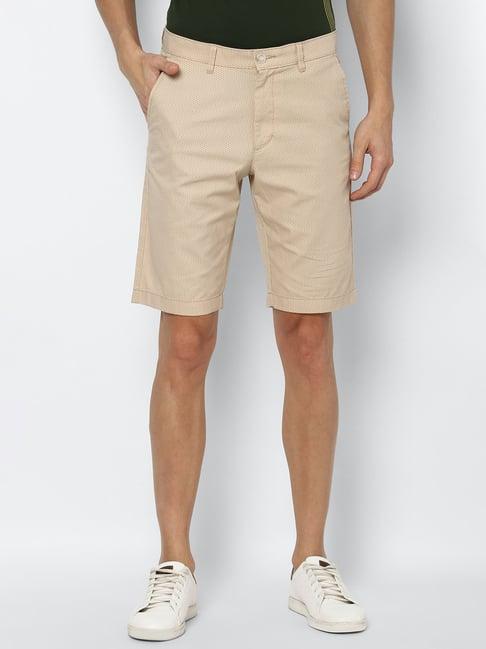 allen solly light beige slim fit printed cotton shorts