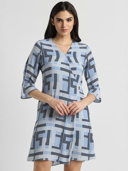 allen solly light blue printed a line dress