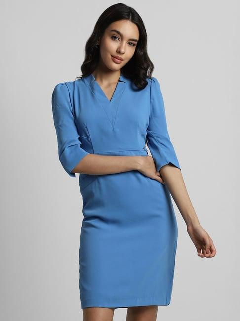 allen solly light blue regular fit a line dress