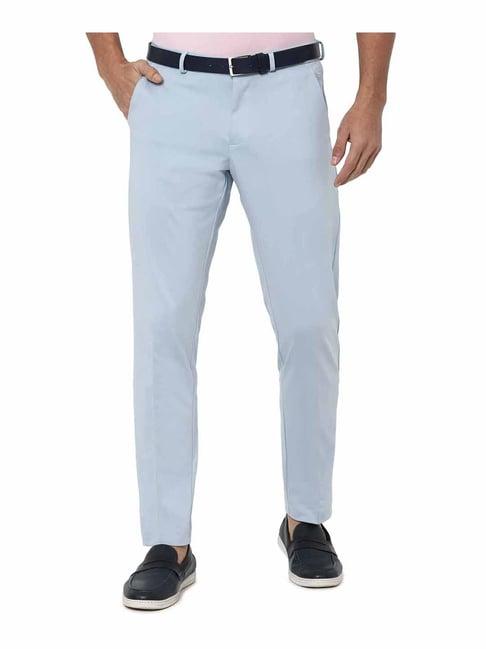 allen solly light blue slim fit flat front trousers