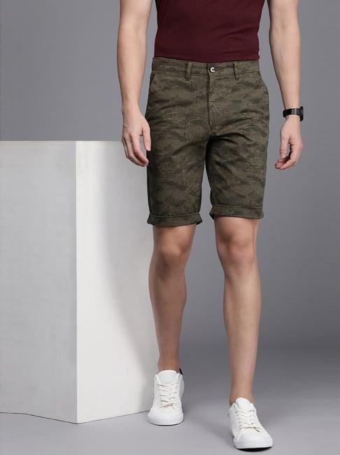 allen solly light green cotton slim fit printed shorts