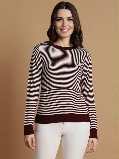 allen solly maroon & white striped top