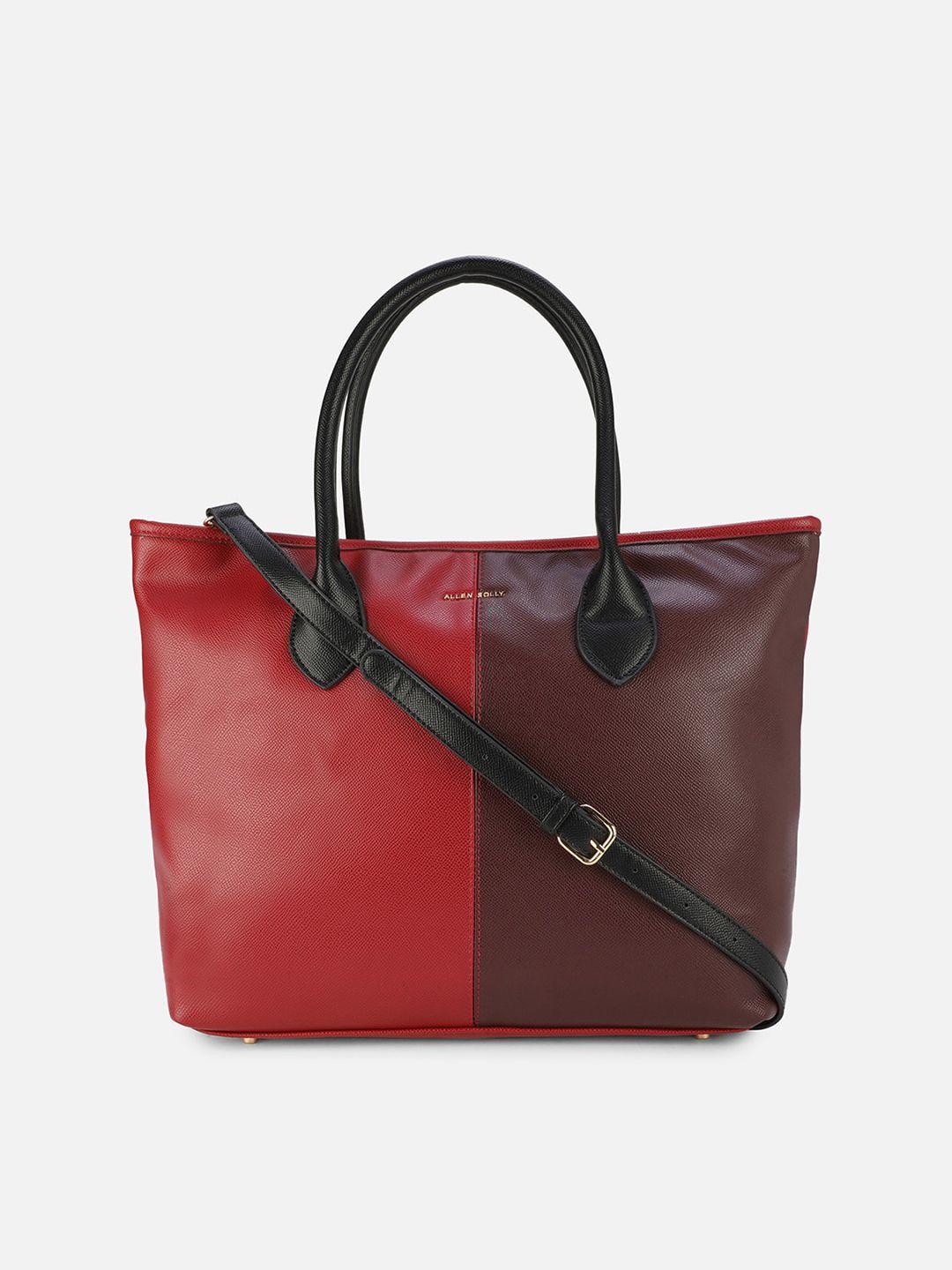 allen solly maroon colourblocked pu structured handheld bag
