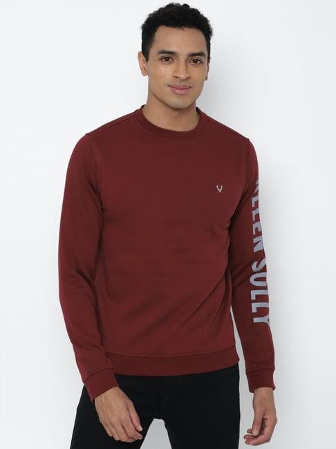 allen solly maroon cotton regular fit printed sweatshirt