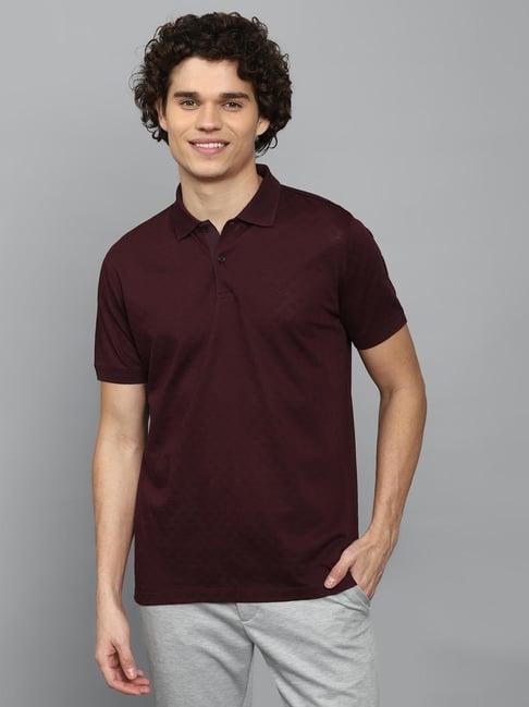 allen solly maroon cotton regular fit self pattern polo t-shirt