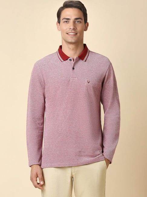 allen solly maroon cotton regular fit texture polo t-shirt