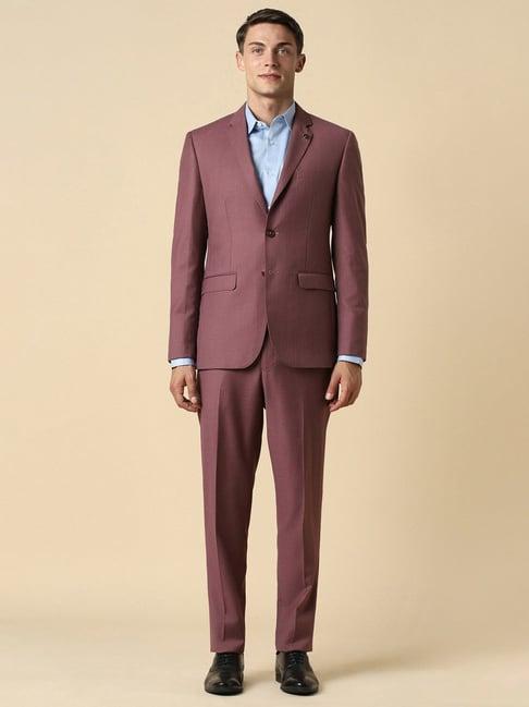 allen solly maroon slim fit checks two piece suit