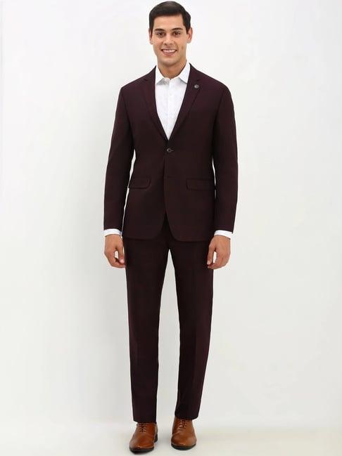 allen solly maroon slim fit checks two piece suits