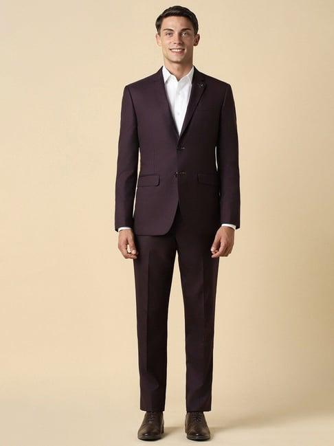 allen solly maroon slim fit texture two piece suit