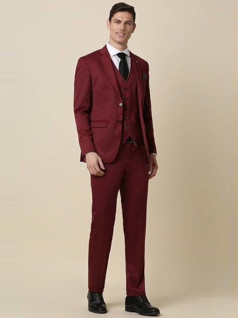 allen solly maroon slim fit three piece suit