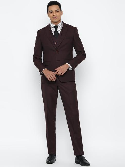 allen solly maroon slim fit three piece suit